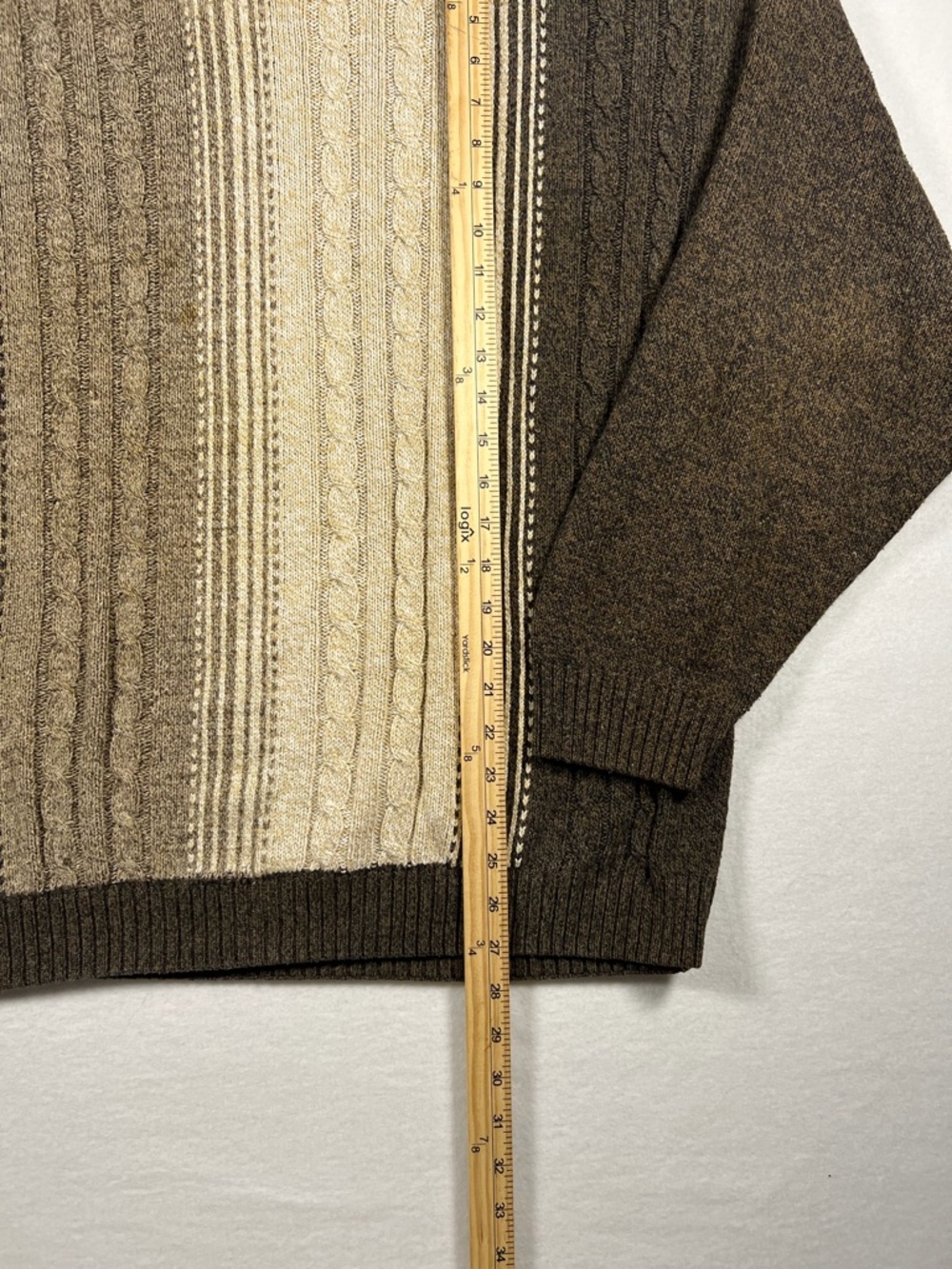 Vintage 90s Cable Tight Knit Brown Pullover Crewneck Sweater Men Size XL - Picture 5 of 8